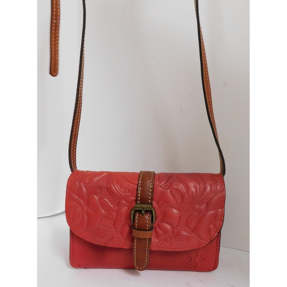 Patricia Nash Torri Tooled Red Genuine Leather Crossbody Shoulder Bag Clutch
